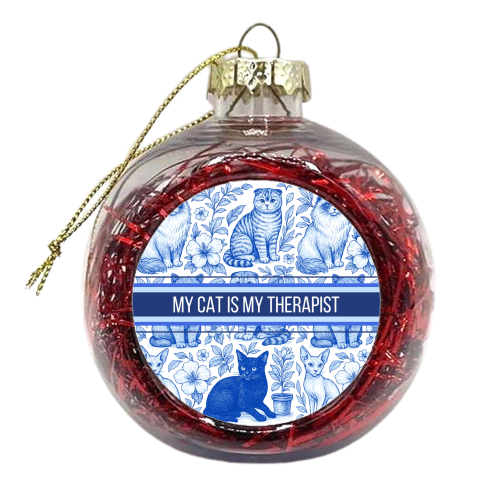 My Cat Is My Therapist toile - xmas bauble by Lilly Rose