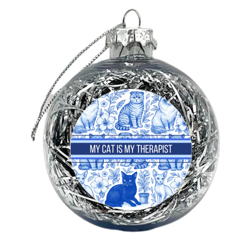 My Cat Is My Therapist toile - xmas bauble by Lilly Rose
