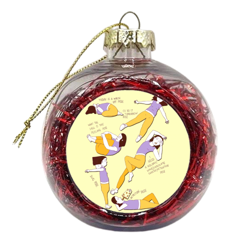 My Favorite Yoga Poses - xmas bauble by minniemorris art