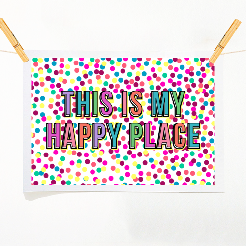 My Happy Place (White/Rainbow) - A1 - A4 art print by Nida Designs