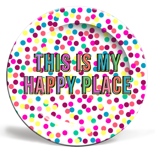 My Happy Place (White/Rainbow) - ceramic dinner plate by Nida Designs