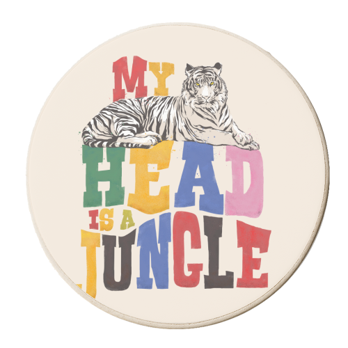 My Head Is A Jungle - Colorful Typography - personalised beer coaster by Ania Wieclaw