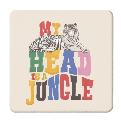 My Head Is A Jungle - Colorful Typography - personalised beer coaster by Ania Wieclaw