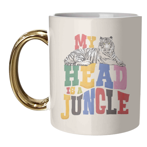 My Head Is A Jungle - Colorful Typography - unique mug by Ania Wieclaw