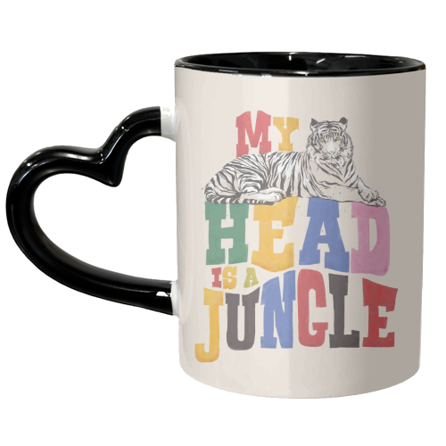My Head Is A Jungle - Colorful Typography - unique mug by Ania Wieclaw