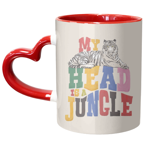 My Head Is A Jungle - Colorful Typography - unique mug by Ania Wieclaw