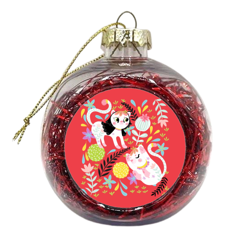 My Little White Cat In Red - xmas bauble by Liv Wan