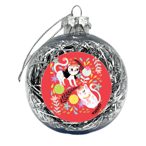 My Little White Cat In Red - xmas bauble by Liv Wan