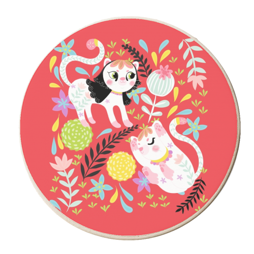My Little White Cat In Red - personalised beer coaster by Liv Wan