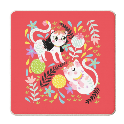 My Little White Cat In Red - personalised beer coaster by Liv Wan