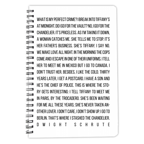 My Perfect Crime by Dwight Schrute, The Office - personalised A4, A5, A6 notebook by Toni Scott