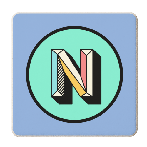 N - Bold Colourful Giftwarer Block Alphabet Letter Initial - personalised beer coaster by AbiGoLucky