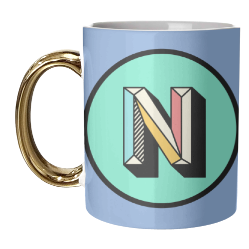 N - Bold Colourful Giftwarer Block Alphabet Letter Initial - unique mug by AbiGoLucky
