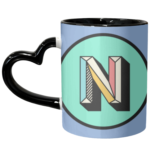 N - Bold Colourful Giftwarer Block Alphabet Letter Initial - unique mug by AbiGoLucky