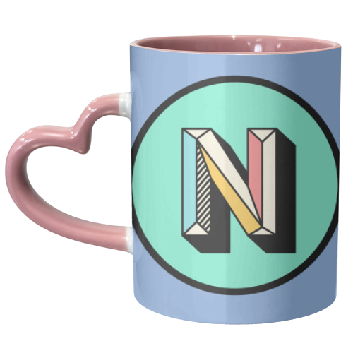 N - Bold Colourful Giftwarer Block Alphabet Letter Initial - unique mug by AbiGoLucky