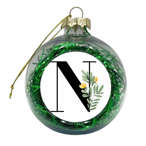 N Floral Letter Initial - xmas bauble by Toni Scott