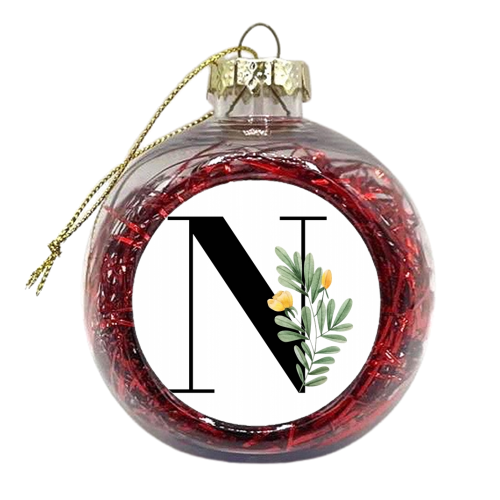 N Floral Letter Initial - xmas bauble by Toni Scott