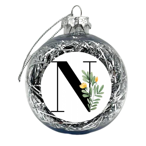 N Floral Letter Initial - xmas bauble by Toni Scott