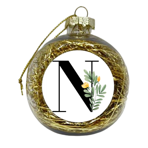 N Floral Letter Initial - xmas bauble by Toni Scott