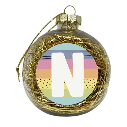 N - letter personalised gift modern rainbow - xmas bauble by Giddy Kipper