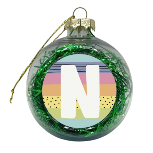 N - letter personalised gift modern rainbow - xmas bauble by Giddy Kipper