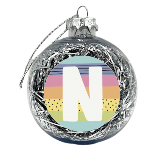 N - letter personalised gift modern rainbow - xmas bauble by Giddy Kipper