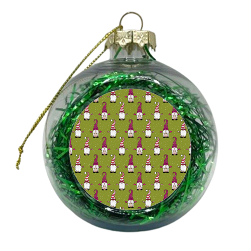 Naked Gnomes - Green - xmas bauble by Gellie Design