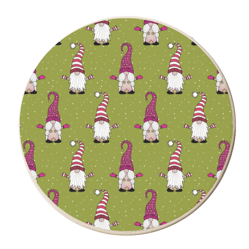 Naked Gnomes - Green - personalised beer coaster by Gellie Design