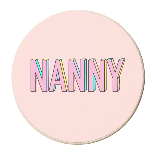 Nanny In 3D Hand Drawn Colourful Text - personalised beer coaster by Adam Regester