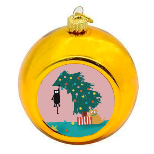 Naughty Cat on the tree - colourful christmas bauble by Giddy Kipper