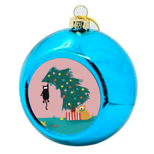 Naughty Cat on the tree - colourful christmas bauble by Giddy Kipper