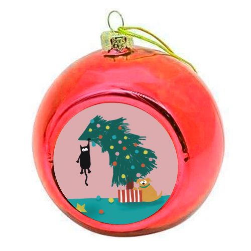 Naughty Cat on the tree - colourful christmas bauble by Giddy Kipper
