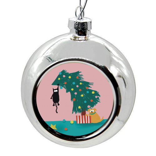 Naughty Cat on the tree - colourful christmas bauble by Giddy Kipper