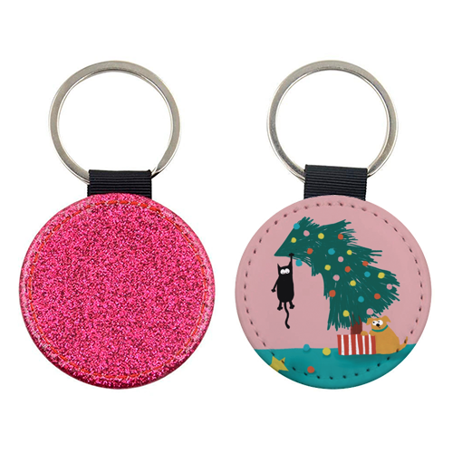 Naughty Cat on the tree - keyring by Giddy Kipper