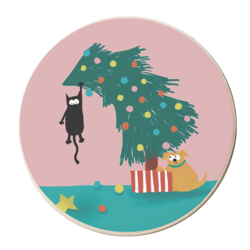 Naughty Cat on the tree - personalised beer coaster by Giddy Kipper