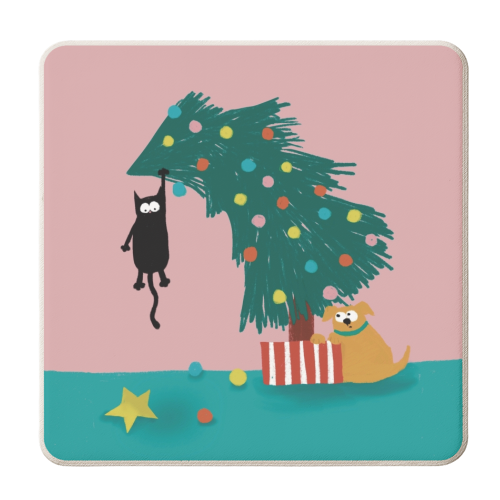 Naughty Cat on the tree - personalised beer coaster by Giddy Kipper