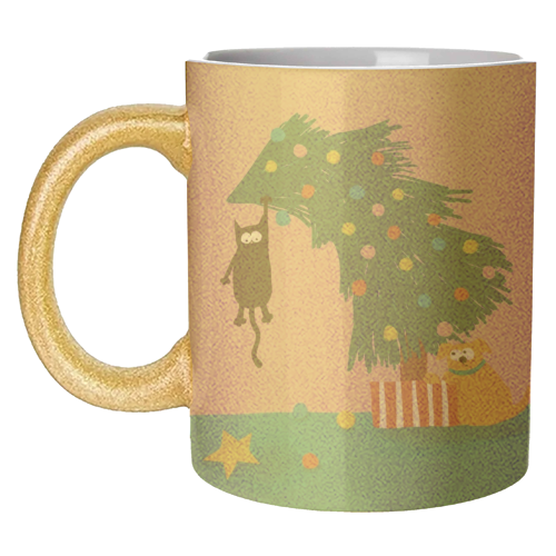 Naughty Cat on the tree - unique mug by Giddy Kipper