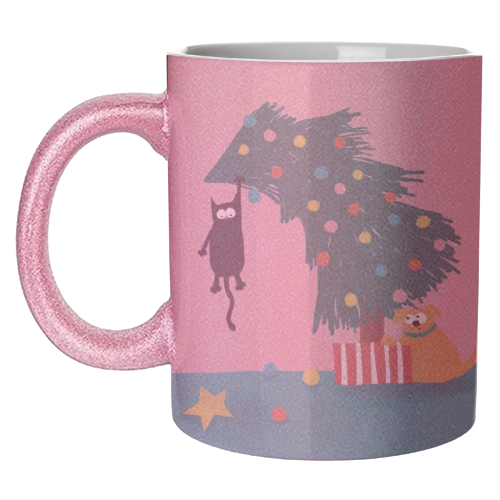Naughty Cat on the tree - unique mug by Giddy Kipper