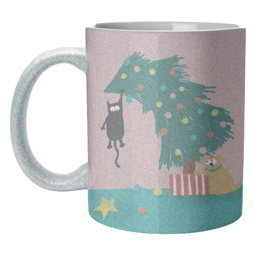 Naughty Cat on the tree - unique mug by Giddy Kipper