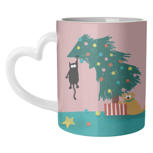 Naughty Cat on the tree - unique mug by Giddy Kipper