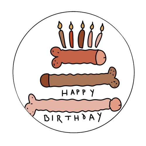Naughty penis happy birthday - Circle Sticker by andrea zuza