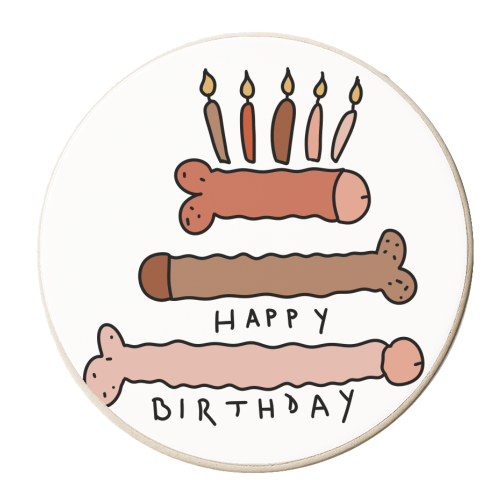 Naughty penis happy birthday - personalised beer coaster by andrea zuza