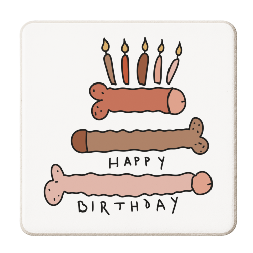 Naughty penis happy birthday - personalised beer coaster by andrea zuza