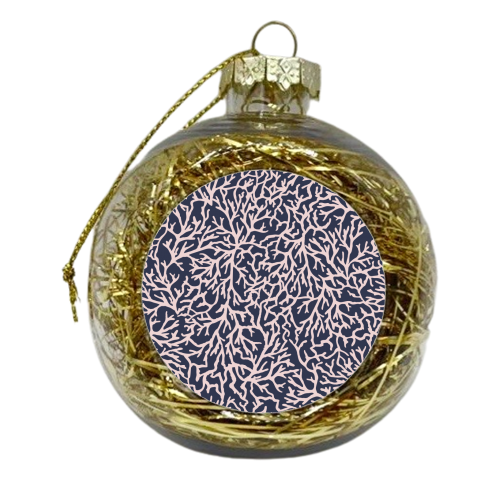 Navy and Pink Coral Sea Pattern - xmas bauble by Dizzywonders
