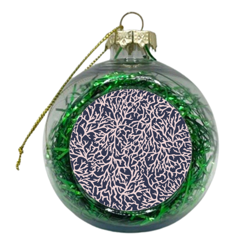Navy and Pink Coral Sea Pattern - xmas bauble by Dizzywonders