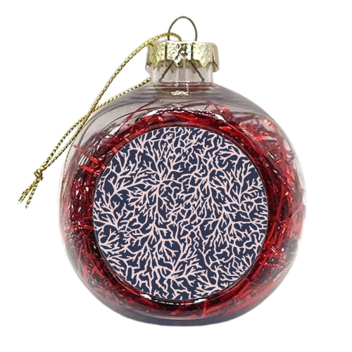 Navy and Pink Coral Sea Pattern - xmas bauble by Dizzywonders