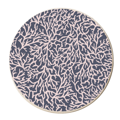 Navy and Pink Coral Sea Pattern - personalised beer coaster by Dizzywonders