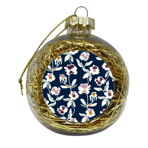 Navy Floral Pattern - xmas bauble by Dizzywonders