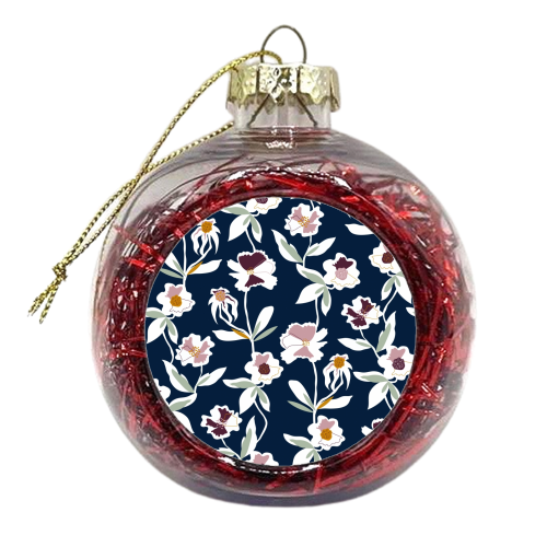 Navy Floral Pattern - xmas bauble by Dizzywonders