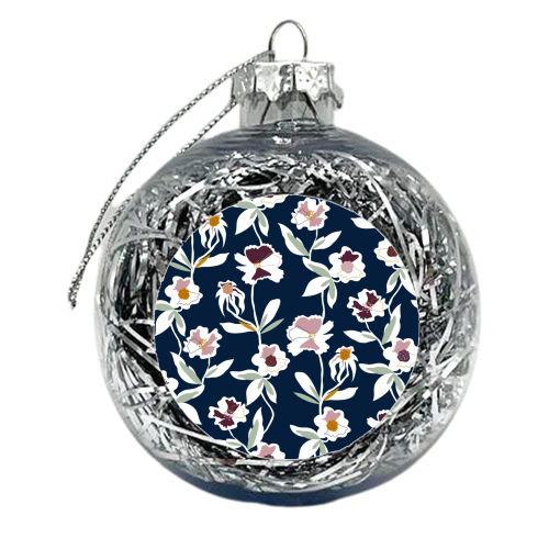 Navy Floral Pattern - xmas bauble by Dizzywonders